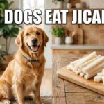 Freshly sliced jicama sticks on a wooden cutting board representing safe vegetables for dogs
