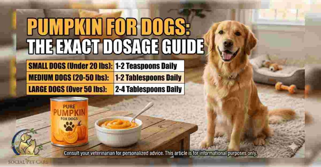 An informational graphic detailing the correct pumpkin dosage for canine constipation relief.
