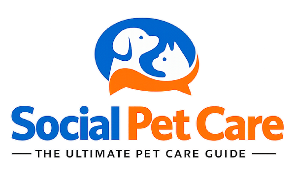 Social-Pet-Care. Social Pet Care logo featuring dog and cat silhouettes in a blue and orange speech bubble.