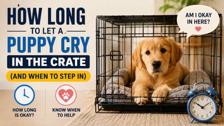 Puppy whining in the crate? Learn how to tell normal protest crying from true distress, how long to wait it out, and what actually helps them settle in.