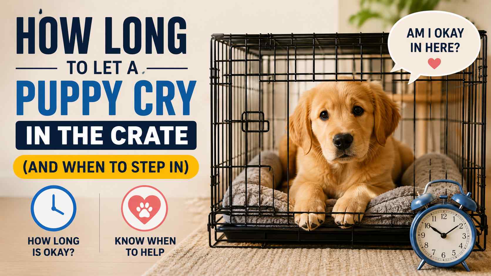 Puppy whining in the crate? Learn how to tell normal protest crying from true distress, how long to wait it out, and what actually helps them settle in.