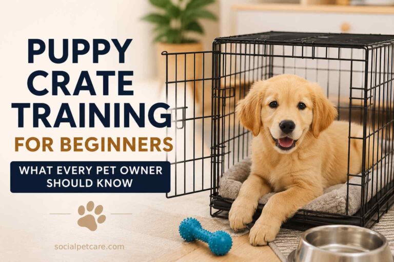 Learn puppy crate training for beginners, including crate setup, positive training steps, potty breaks, common mistakes, and signs your puppy needs help.