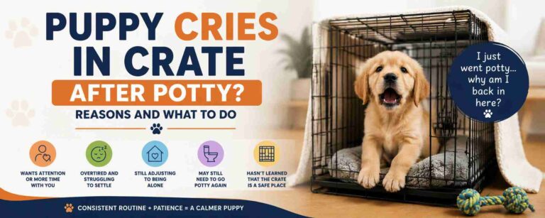 puppy cries in crate after potty
