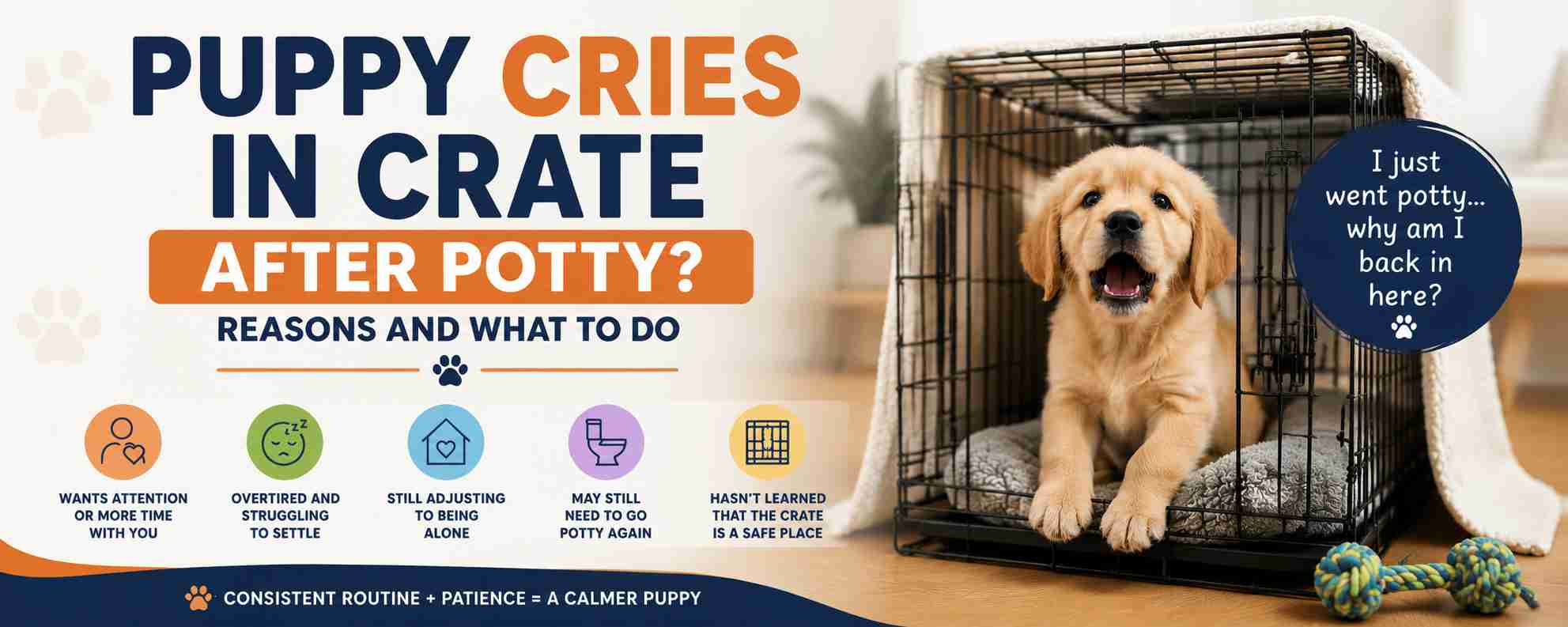 puppy cries in crate after potty