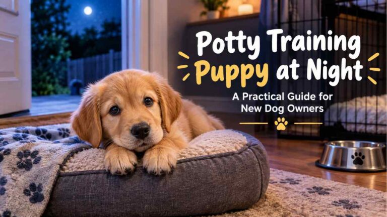 Learn how to potty train a puppy at night with a simple bedtime routine, overnight potty breaks, crate tips, accident advice, and vet warning signs.