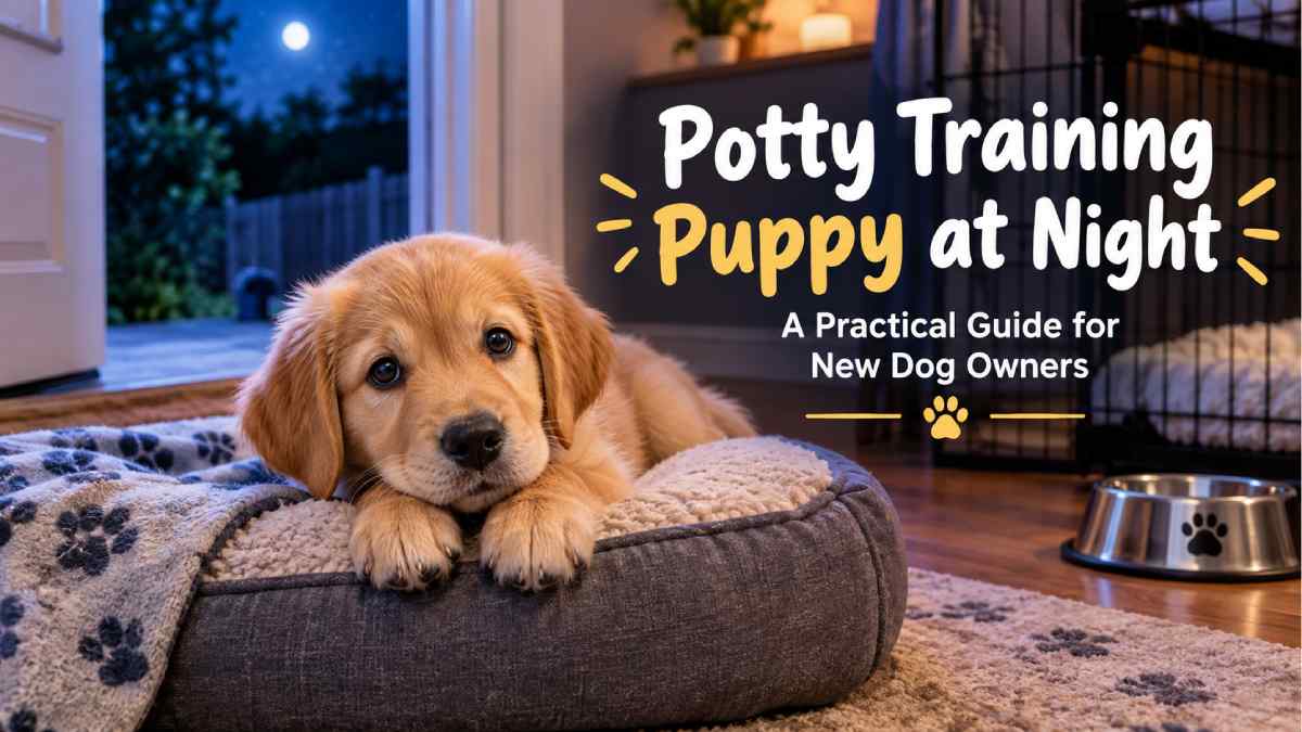 Learn how to potty train a puppy at night with a simple bedtime routine, overnight potty breaks, crate tips, accident advice, and vet warning signs.